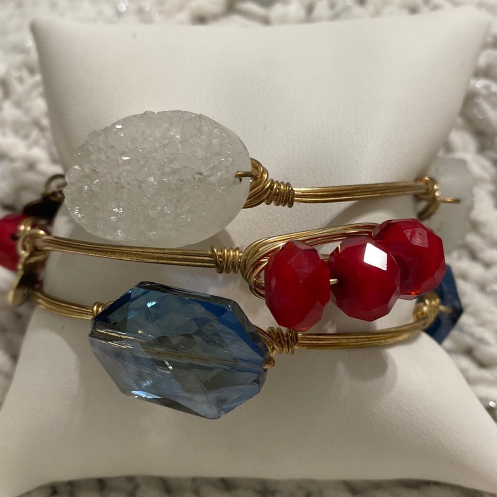 Bourbon & Boweties Red, White, and Blue Stone Bangle Set of 3